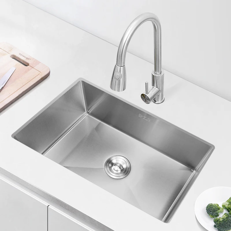 

Kitchen Wash Vegetables Basin Big Single Slot Recessed Sink 304 Stainless Steel Sink Undermount Sink Handmade Thickened Sink