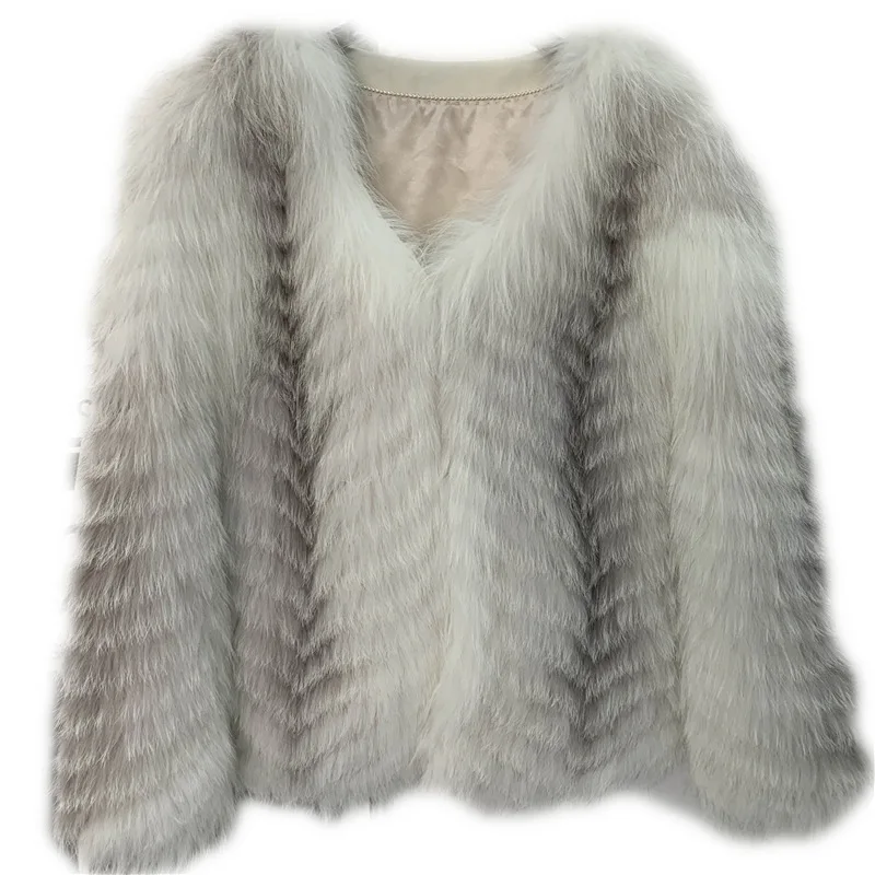 New Fox Fur Coat for Women with Medium Length Strip Outwear