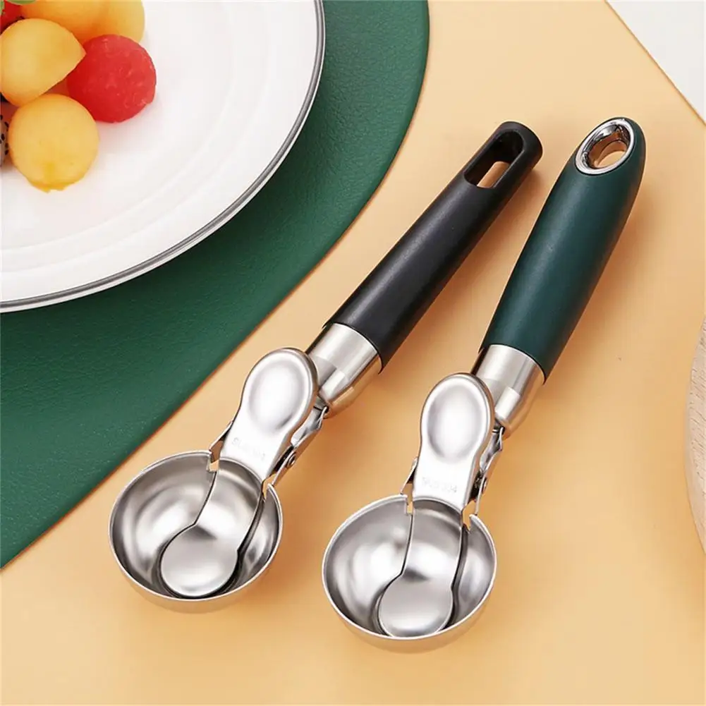 

Comfortable Handle Ice Cream Scoop with Ball Fetching Device Hanging Hole Multi-functional Stainless Steel Cookie Dough Spoon De