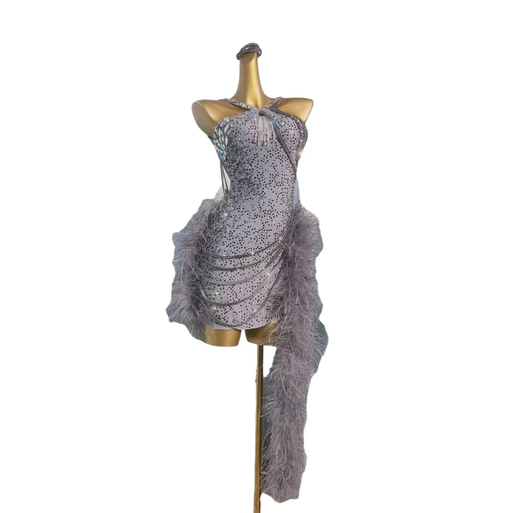 Женское платье для латиноамериканских танцев Эксклюзивное Платье с пушистым