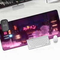 pixel art wireless charging mouse pad desk mats laptops kawaii desk accessories night city office carpet pink non slip desk pad