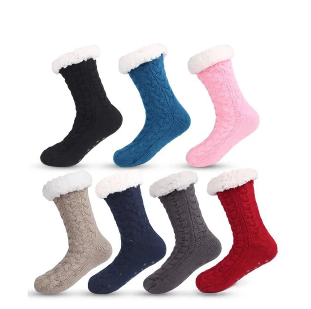 

Зимние шерстяные рождественские носки, женские утепленные теплые носки для дома, спальни, тапочки, мужские Нескользящие теплые носки для ног