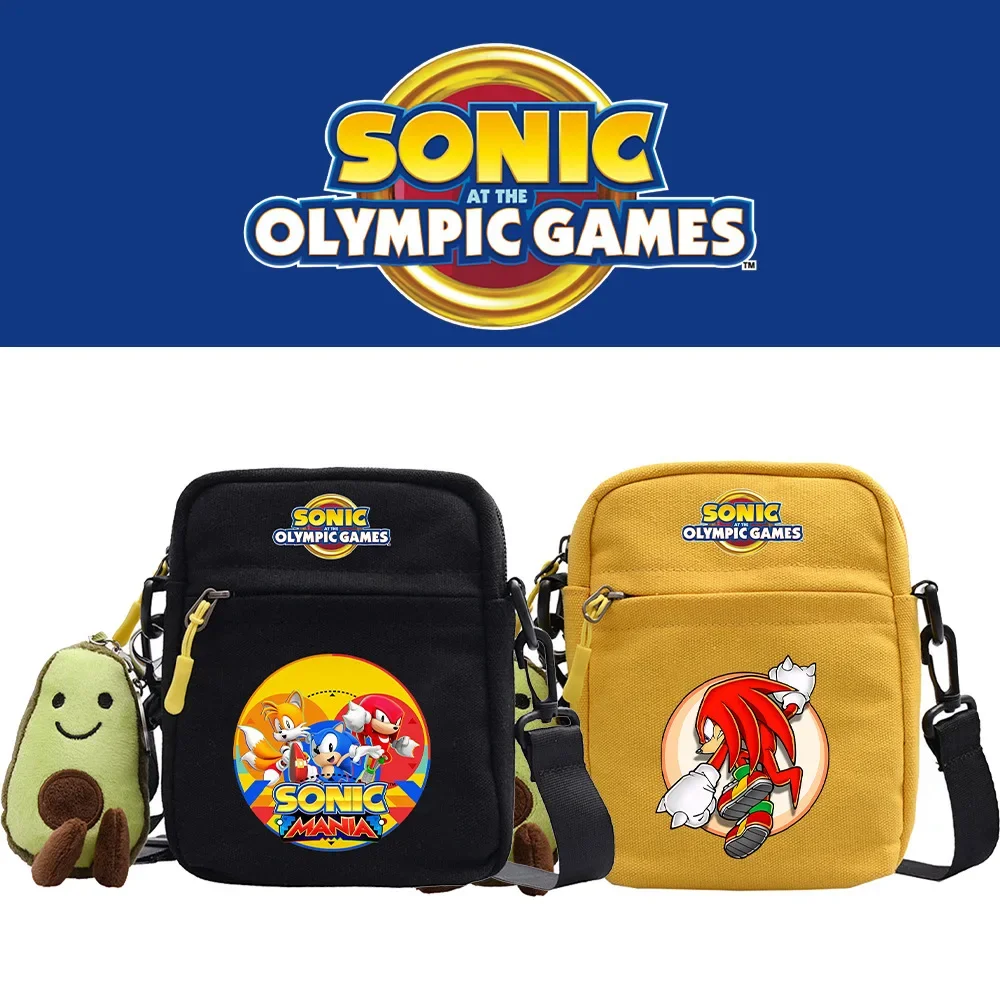 

Sonic Canvas Shoulder Bag Doll with Plush Toy Cartoon Cute Printing Student Small Square Bag Summer Casual Simple Messenger Bag