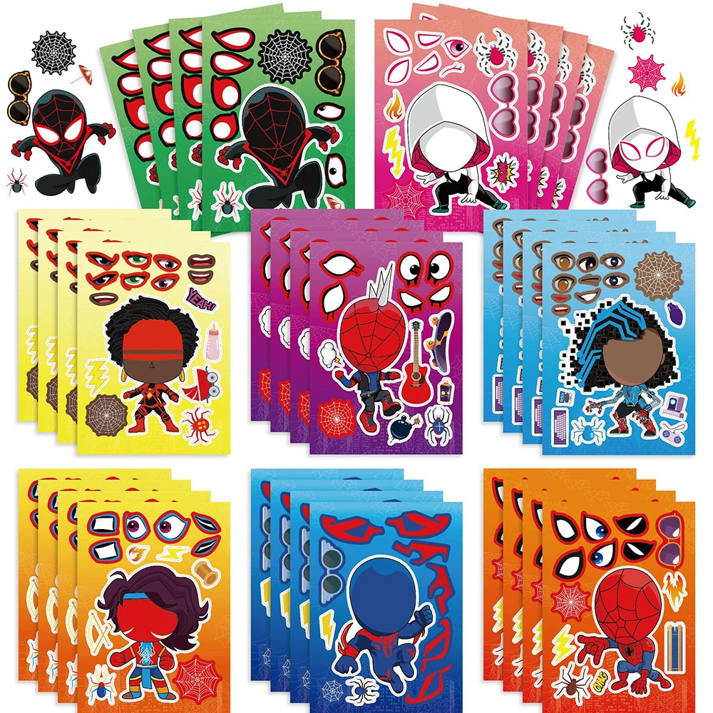 

8/16Sheets Disney Spider Man Amazing Friends Puzzle Stickers Make-a-Face Game For Kids Children Assemble Jigsaw Toys Party Gift