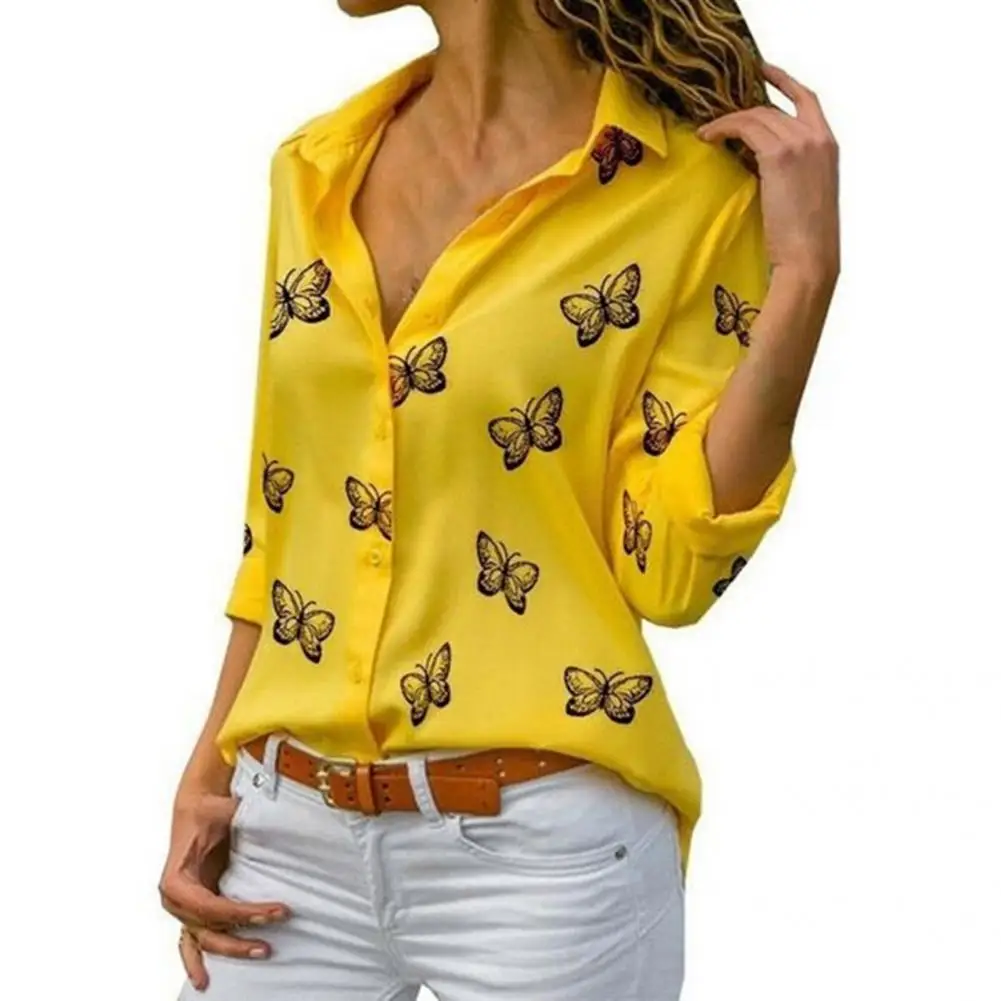 

Trendy Women Spring Top Thin Single-breasted Spring Top Butterfly Printed Women Spring Blouse
