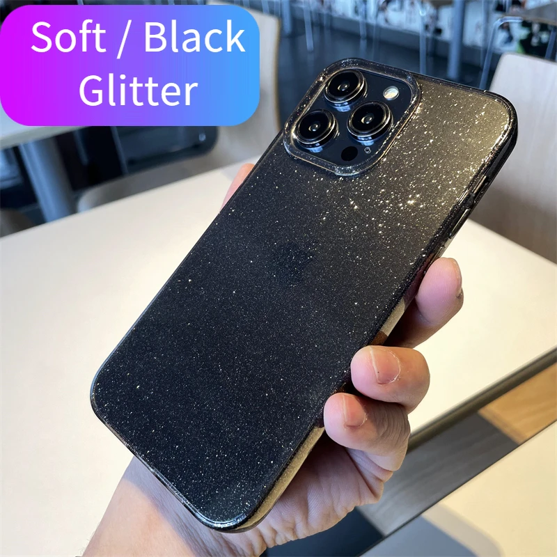 

Блестящий высококачественный черный блестящий чехол для iPhone 14 13 Pro Max 11 XR XS 8 7 Plus 12, прозрачный мягкий противоударный чехол