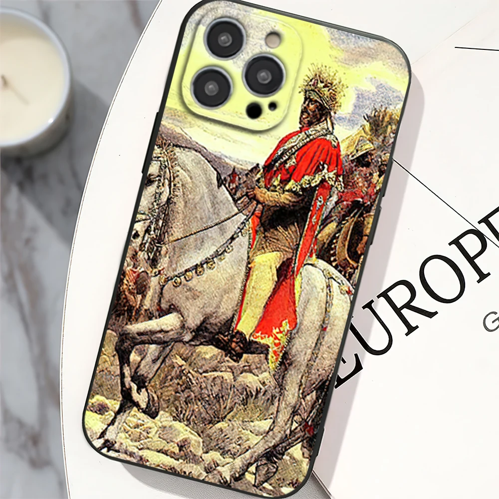 Emperor Menelik II of Ethiopia Phone Case for iPhone 12 11 13 14 15 16 Max Pro Plus Black Soft Silicone Cover
