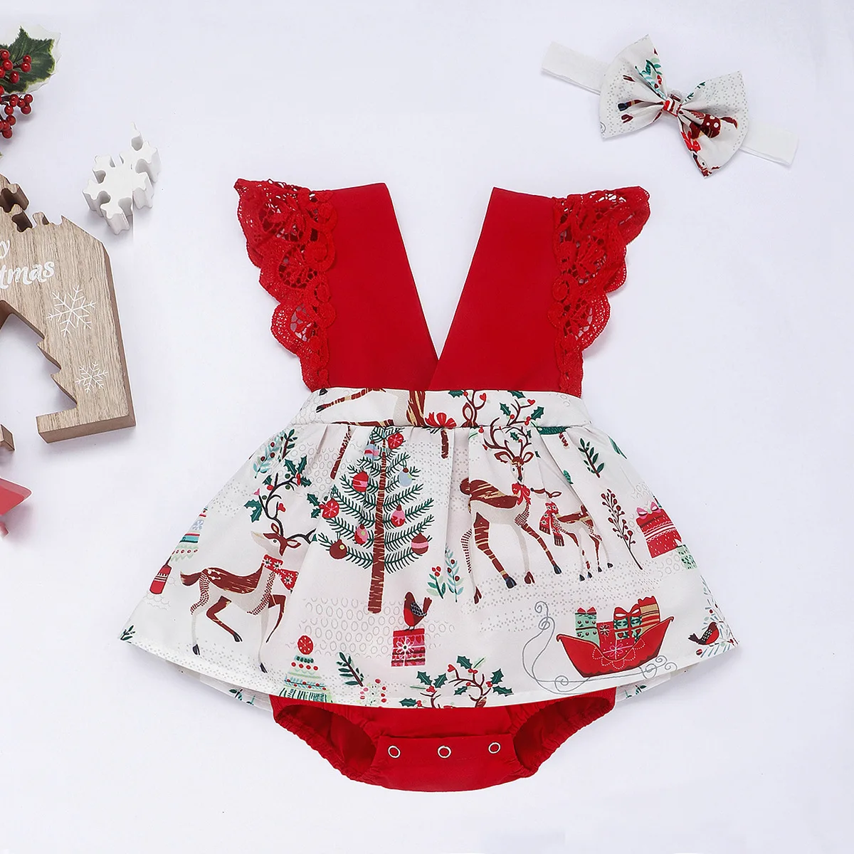 Christmas Baby Clothes Lace Lace Skirt Pretty Girls' One-Piece Clothing Newborn Dress Clothing For Infants Aged 0-2