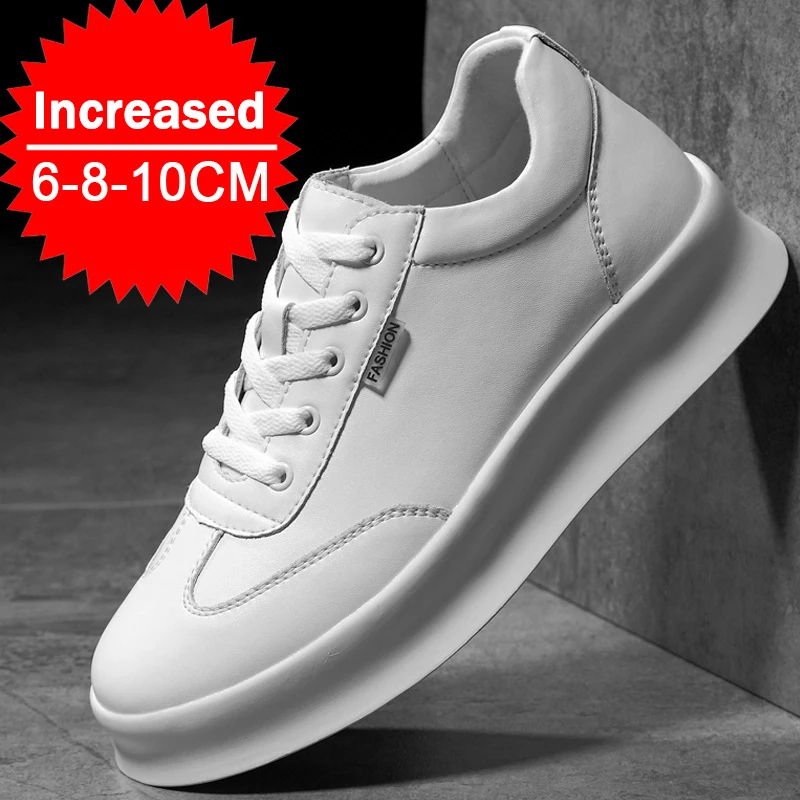 

Man Elevator Leather Casual Shoes Hidden Heel Male Lift Inserts Height Increasing Men Taller 8CM Casual Shoes Elevator Sneakers