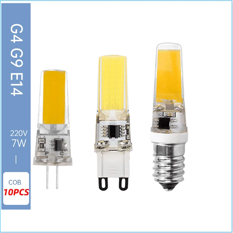 

10pcs/lot COB LED G4 G9 E14 5W 7W Light Bulb AC 12V 220V LED Lamp Spotlight Chandelier Lighting Replace 30W 60W Halogen Lamps