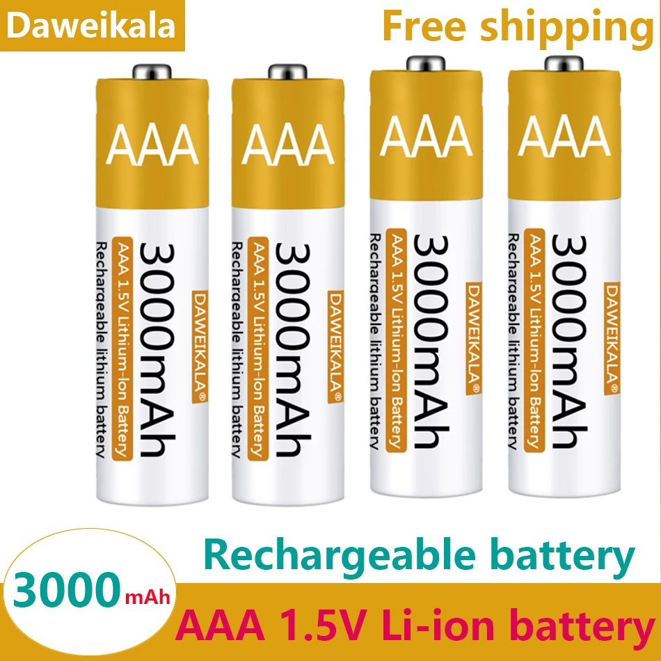 

New Daweikala AAA1.5V Li-ion Rechargeable Battery 3000mAh Lithium Battery for Remote Control Mouse Small Fan Electric Toy Fan