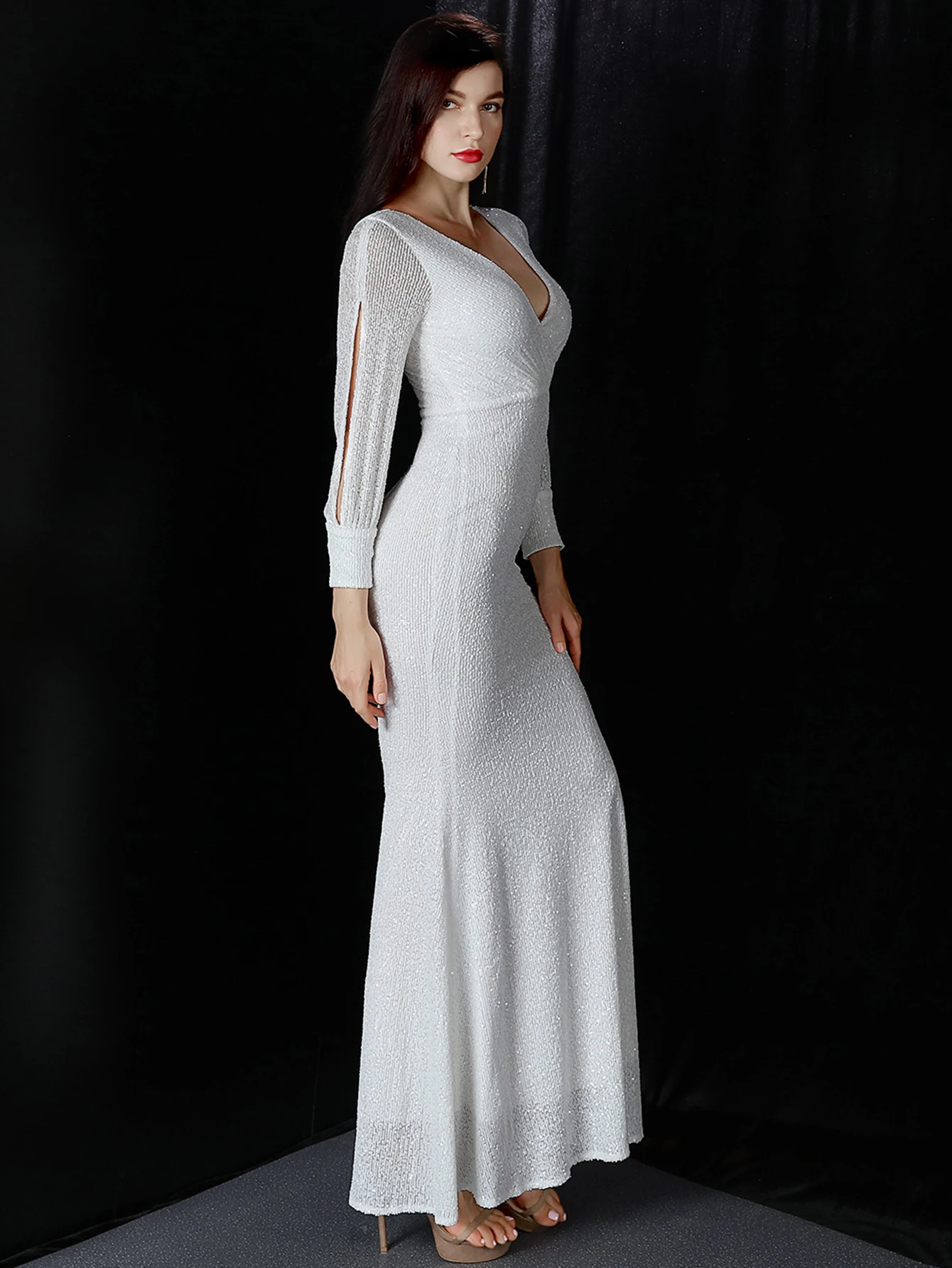 Платье женское длинное с блестками пикантное элегантное вечернее для выпускного