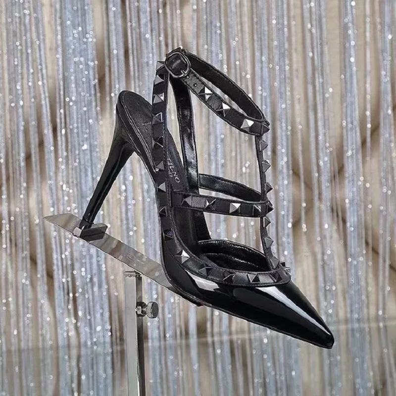 Women's Shoes Summer 2023 Luxury Brand Real Leather Rivets High-heeled Sandals For Party And Weddings Elegant Women Shoes 6-8-10