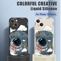 astronaut coloring pattern silicone lanyard case for iphone 13 12 11 pro max xs x xr 8 7 plus shockproof cute hand back cover