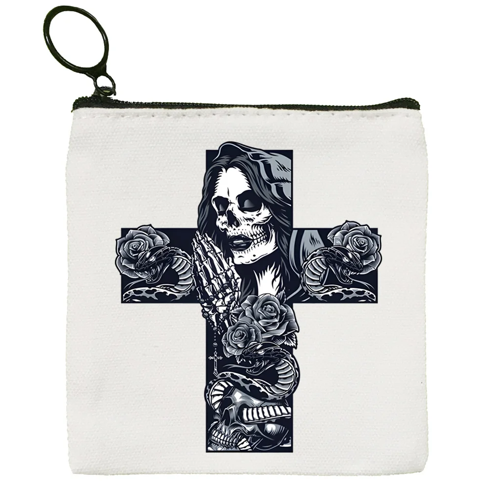 

Santa Muerte Lady of Holy Death Cute Solid Color Canvas Coin Purse Small Fresh New Zipper Key Bag Hand Gift Bag