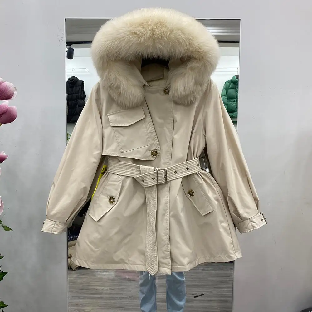 

Big Real Fox Fur Collar 2020 New Down Parka Winter Jacket Women 90% White Duck Down Jacket Thick Hooded Belt Female Snow Outwear