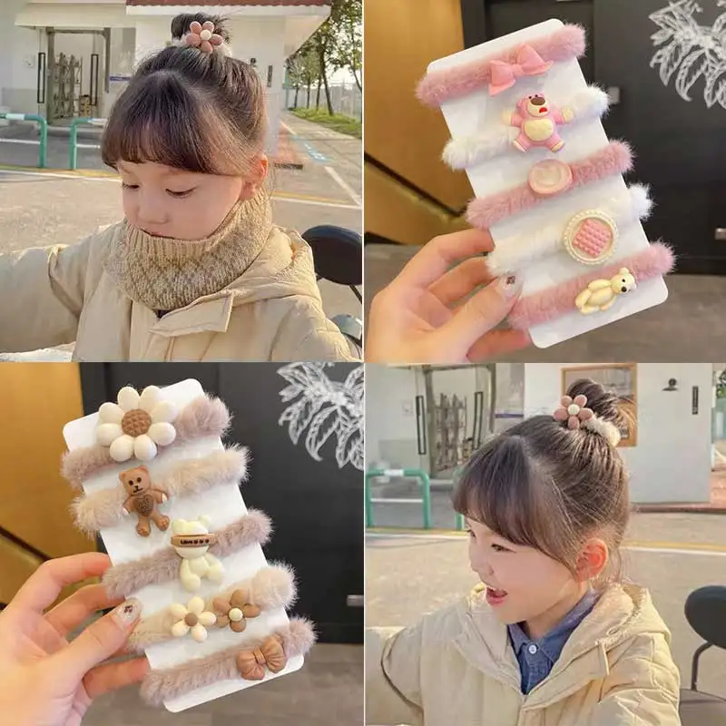 

5 шт./компл. милые резинки для волос для девочек резинки для волос с мультяшными цветами детские мягкие резинки для волос из искусственного м...