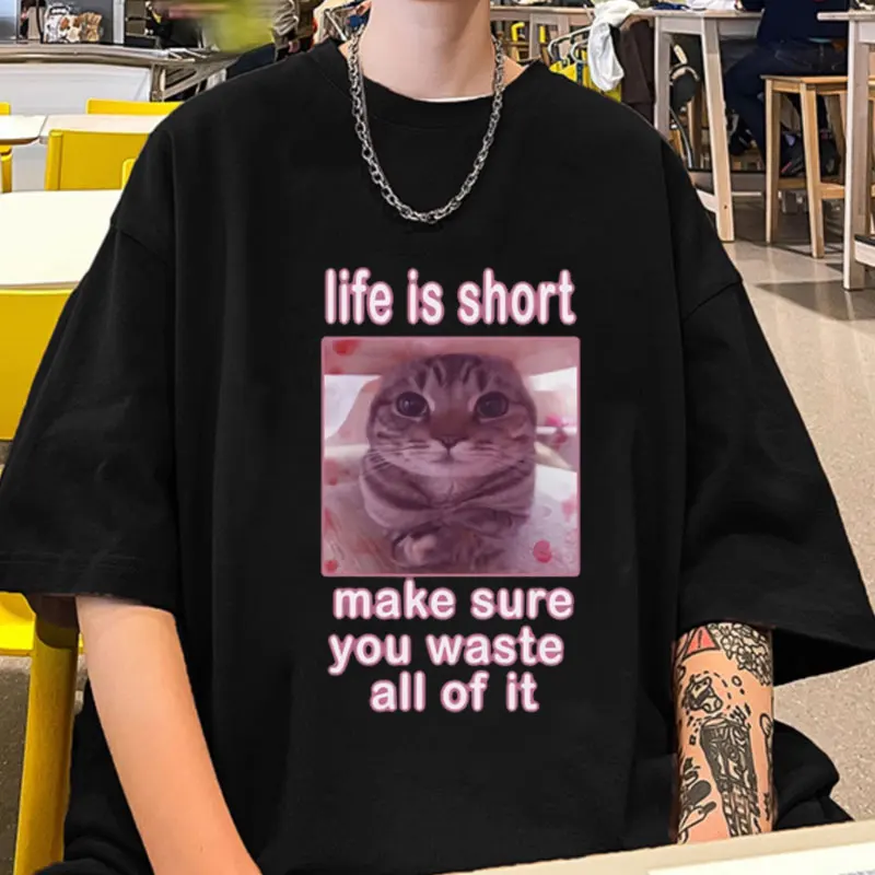Футболка Мужская/женская с забавными кошками/сырыми мемами 100% хлопок