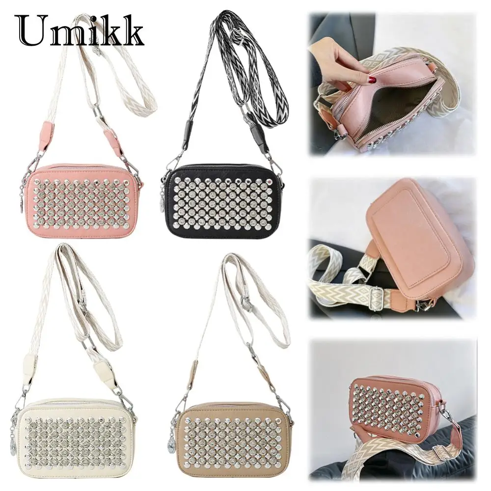 Женская сумка через плечо из ПУ кожи с заклепками модная регулируемым ремешком