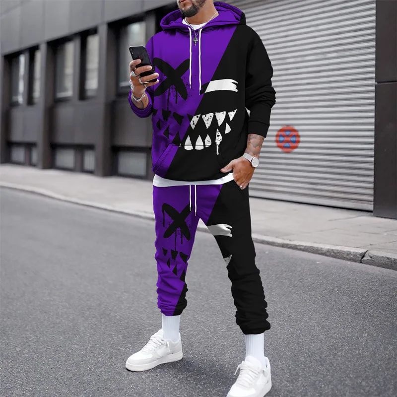 Spring And Autumn Men's Simple Classic Grey Polka Dot 3Dprinted Sports Hoodie Suit Casual Breathable Trousers Tracksuit Clothing