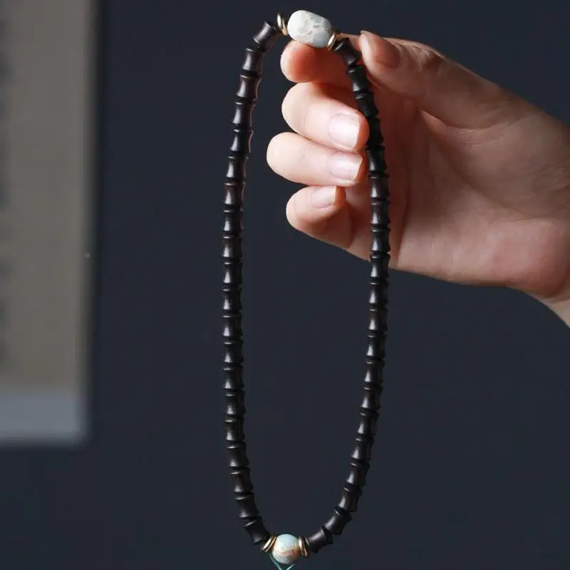 Natural Ebony Buddha Beads with Purple Light Bamboo Beads and Lotus Flower Bracelet for Men and Women Meditation Ornament