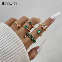 sindlan 6pcs y2k aesthetic butterfly gold rings for women kpop green crystal set heart luxury female jewelry anillos mujer bague