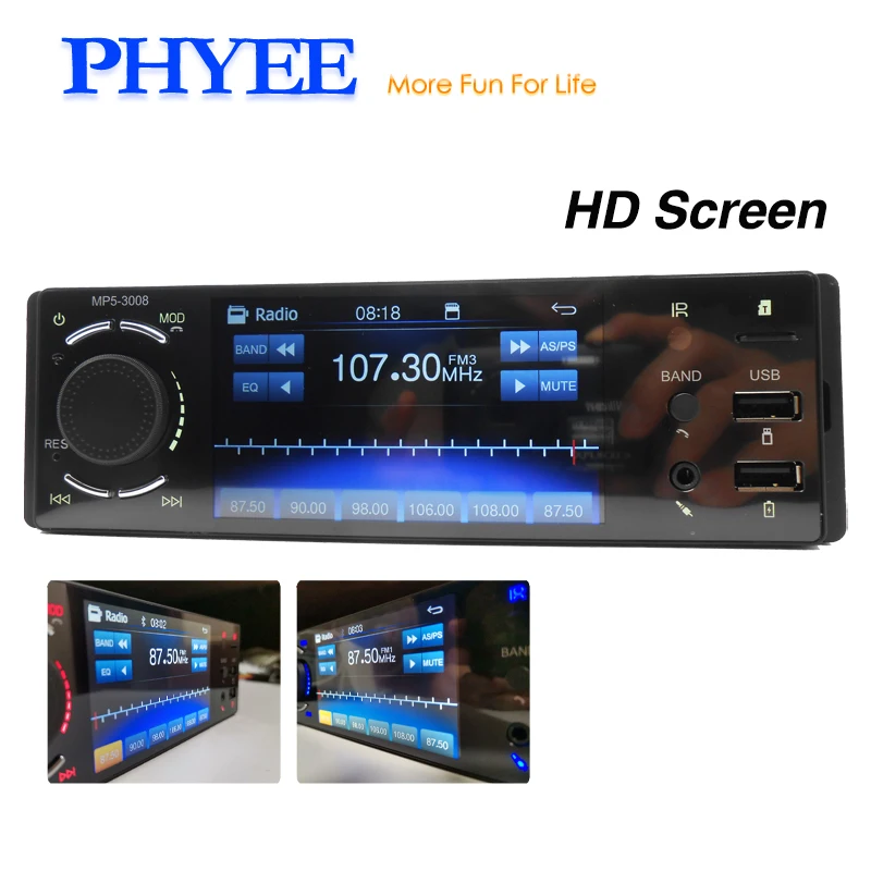 

Bluetooth Car Radio 1 Din MP5 4" Touch Screen Video Player USB TF Handsfree A2DP 7 Colors Lighting Audio System Head Unit 3008