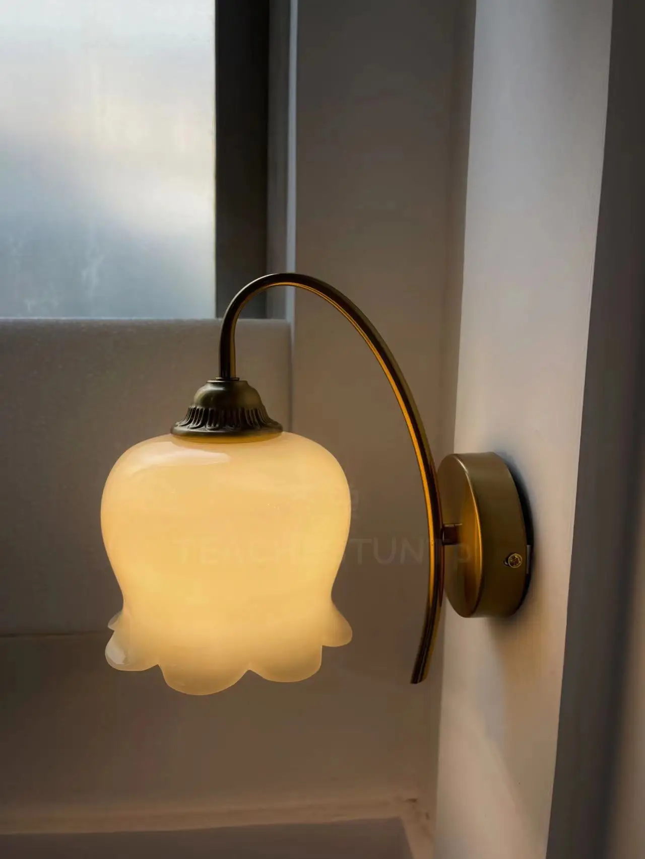 Bell Orchid Flower Cream Simple Wall Lamp Bedroom Bedside Living Room All Copper Corridor Background Decorative