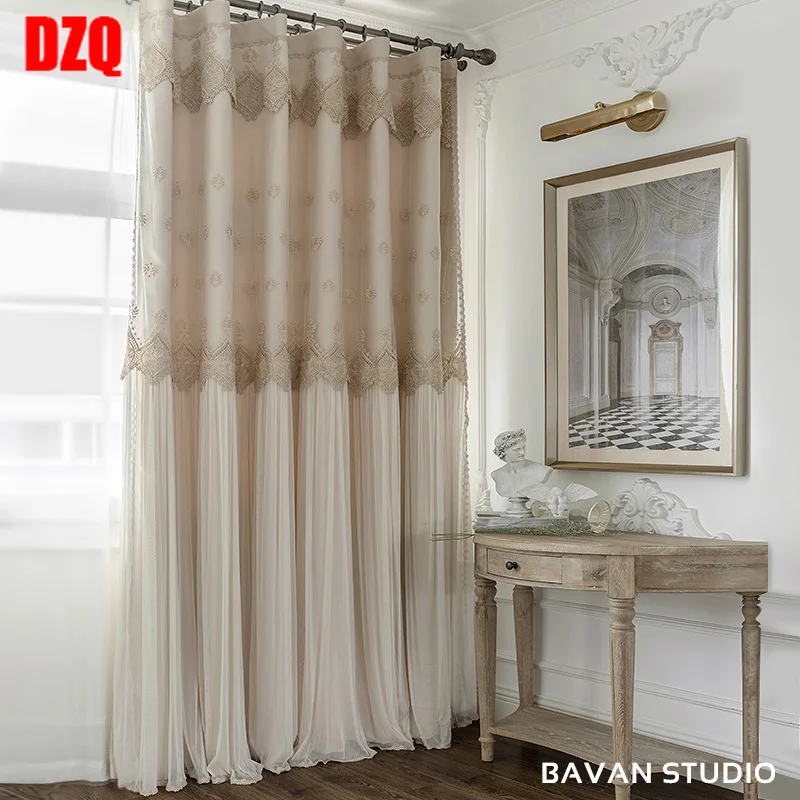 Luxury Curtain for Living Room Bedroom European Princess Blackout  Lace Embroidery Dining Room Diana French Champagne Window