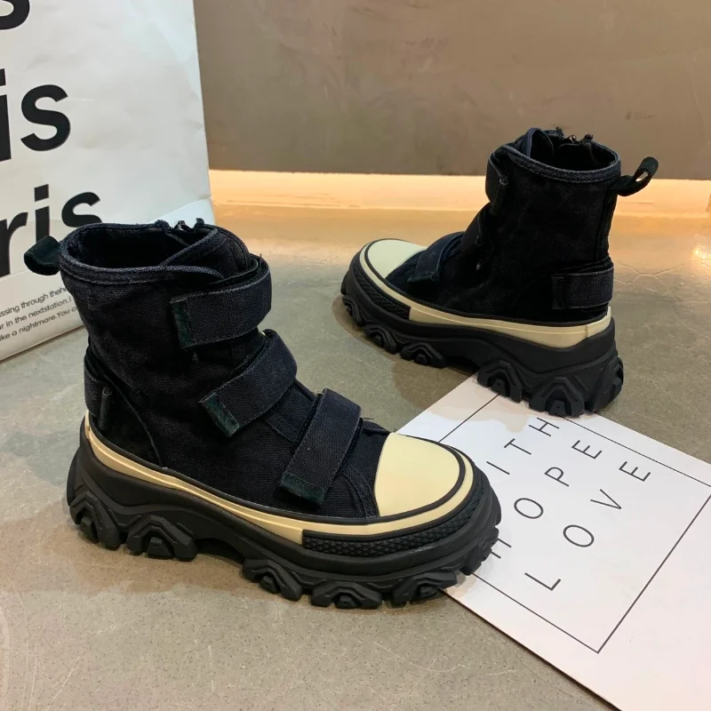 Women's Canvas Flat Shoes Sports Chelsea Ankle Boots 2023 Autumn New Designer Thick Women's Running Shoes Casual Botas Mujer