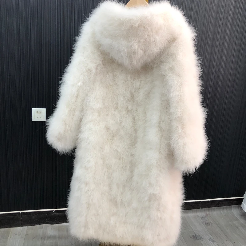 Length with cap Fluffy Feather marabou Jacket Winter Womens Clothing Outerwear Warm Coat Eveningwear Wife's gift Turkey feather enlarge