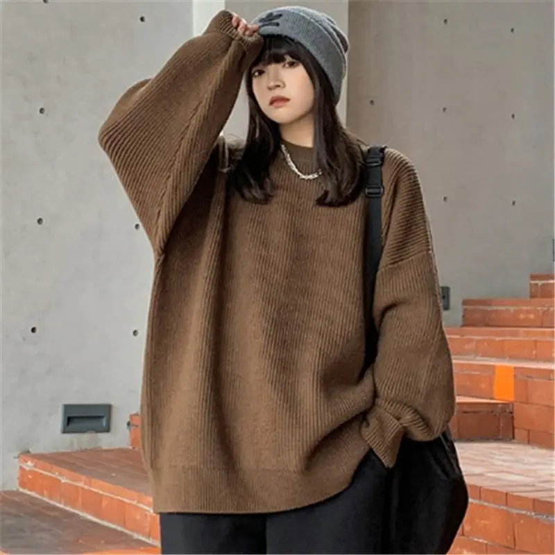 

2022 Women's Autumn Winter New Solid Color Loose Jumpers Female O-neck Sweater Tops Ladies Long Sleeve Knit Pullover Tops T394