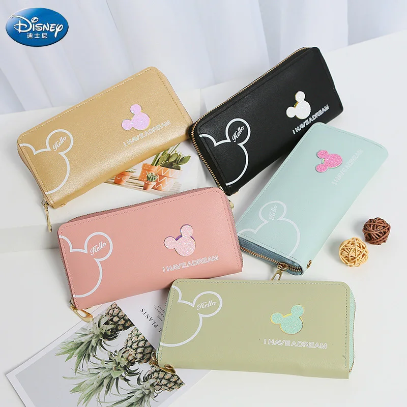 

Disney Ladies Clutch Mickey Mouse Cartoon Long Zipper PU Wallet Fashion Minnie Coin Purse Anime Wallet Card Holder Gift ForGirls