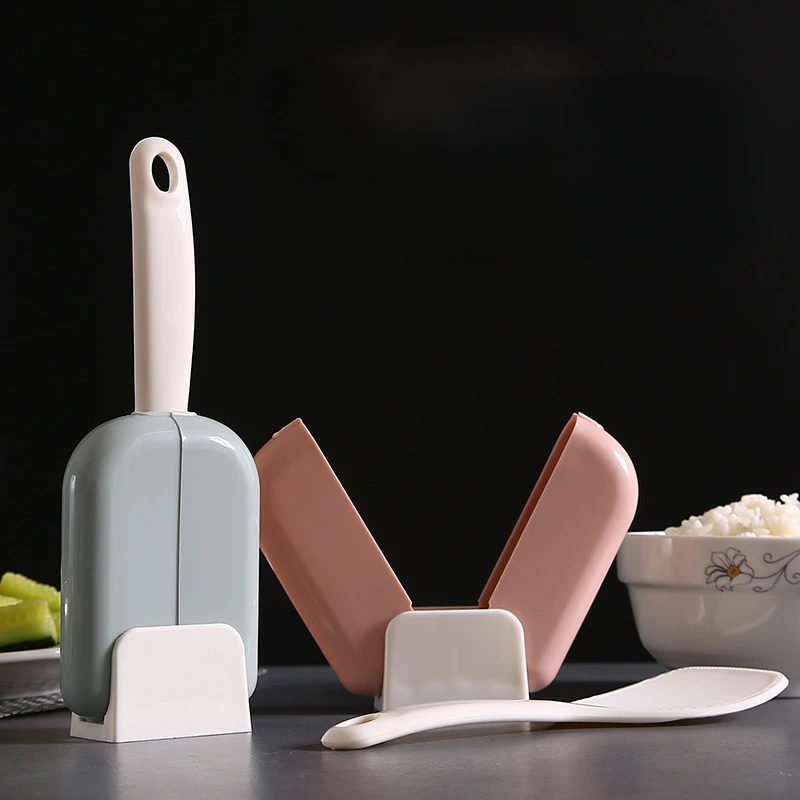 

Portable Rice Spoon Storage Rack Tool Kitchen Suction Cooker Scoop Rack Handy Automatic Open Close Storage Organizer Box Gadgets