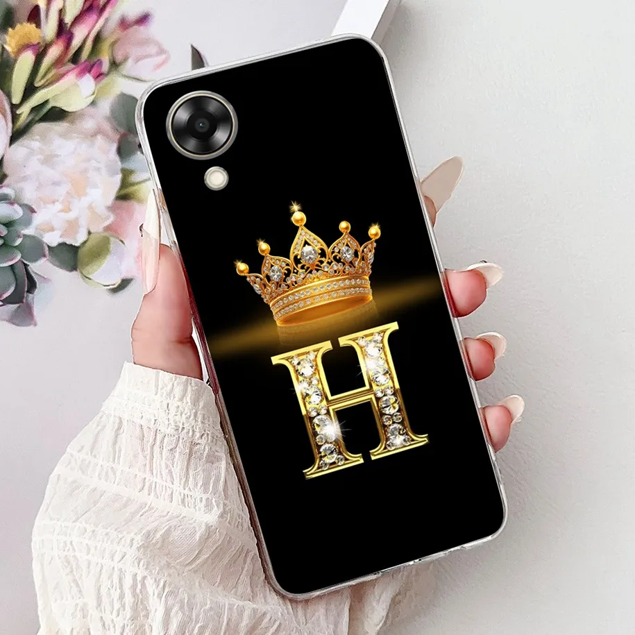 For OPPO A17k CPH2471 Case Fashion Crown Letters Soft Transparent Silicone Slim Back Cover A17 CPH2477 A 17 17k Coque