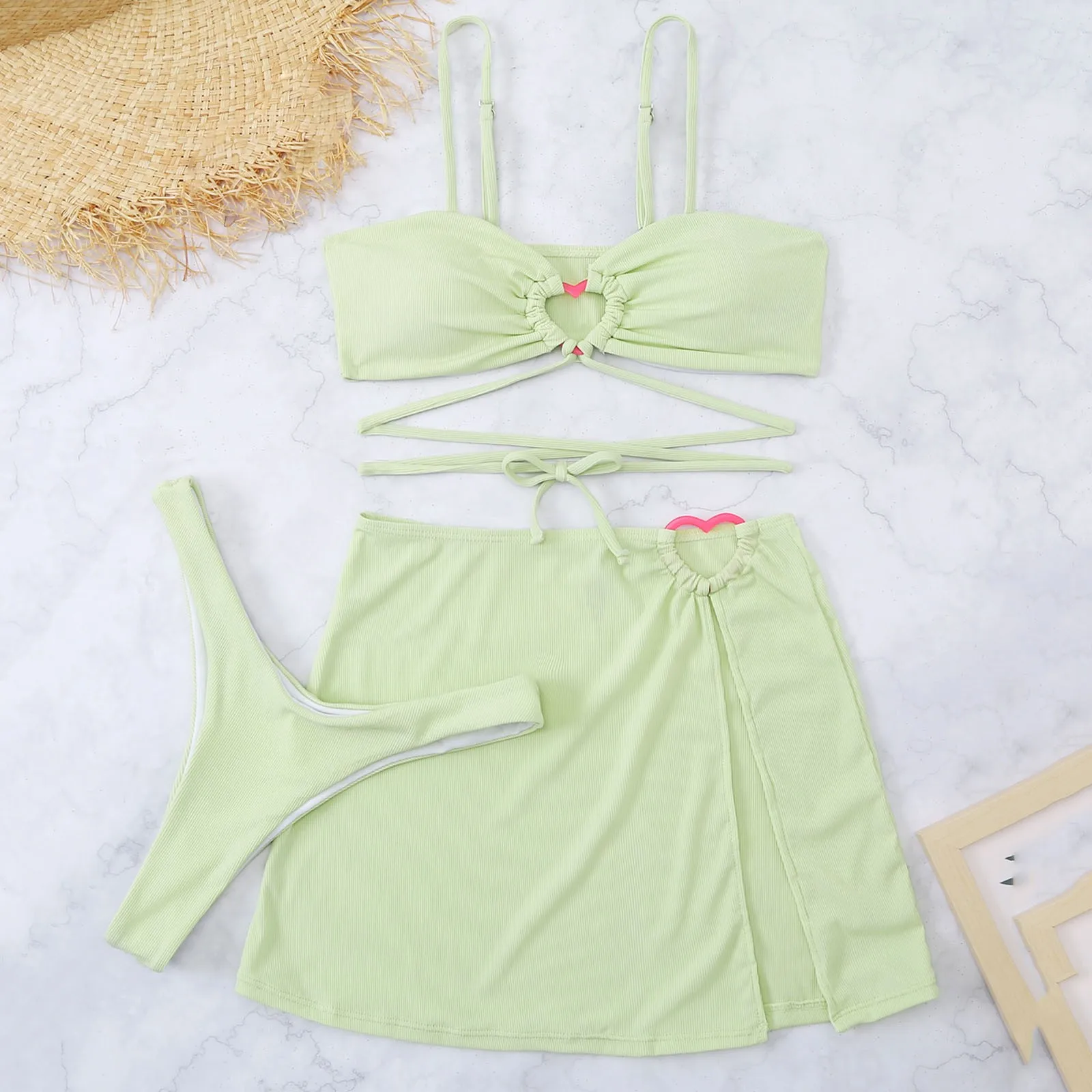 2023 New Three-piece Swimsuit Bikini Women's Strap Bag Hip Skirt Bikini Sexy Swimsuit