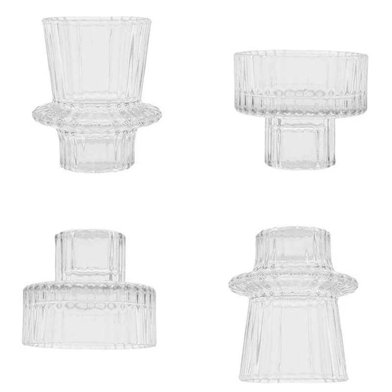 4 шт. стеклянные подсвечники 2 разных размеров современный рифленый дизайн