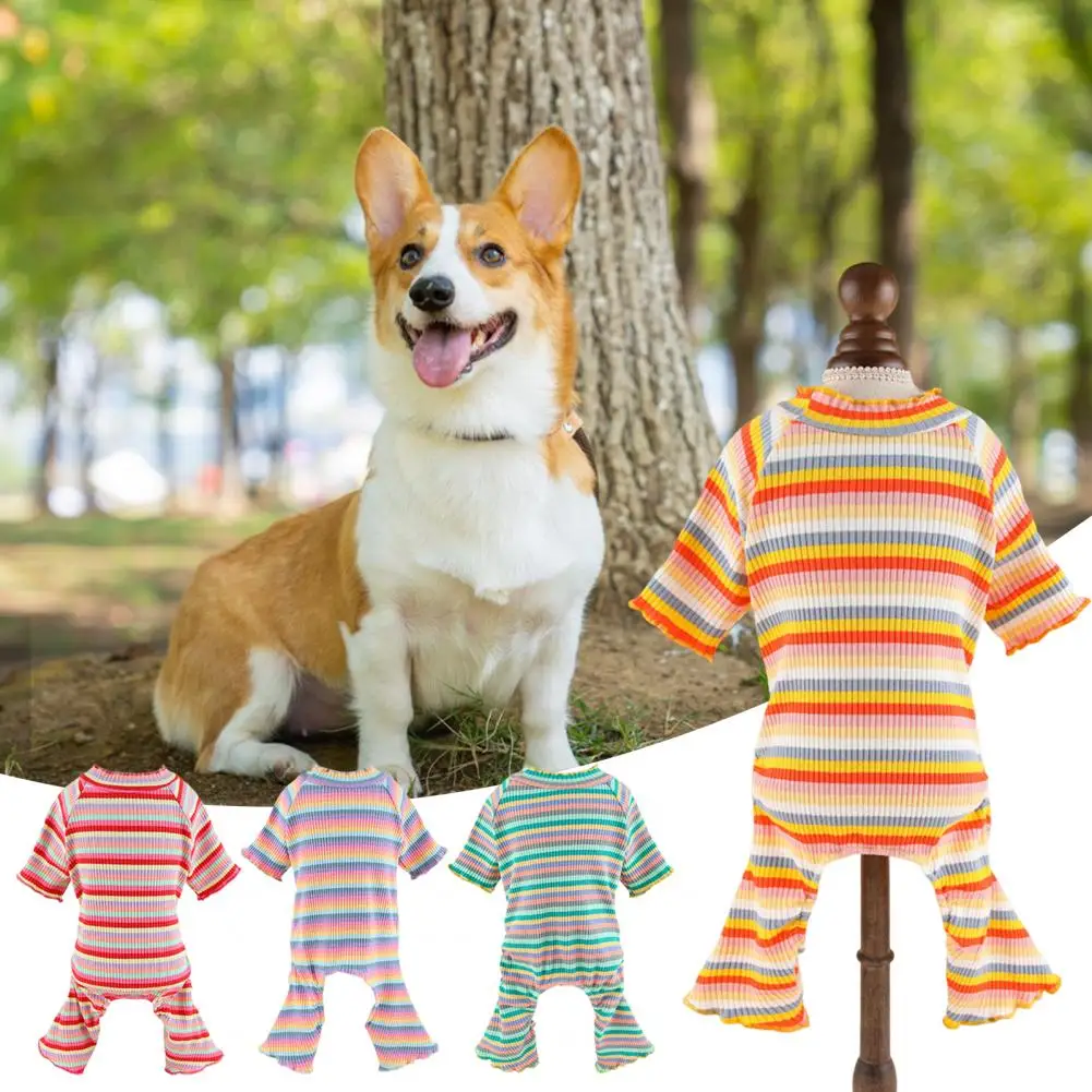 Stylish Dog Pullover Close-fitting Soft Four-legged Pet Dog Cat Bodysuit Striped  Pullover  Eye-catching Pet Pullover for Home