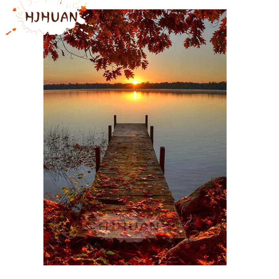 

Набор для алмазной вышивки 5D «сделай сам», мозаика с закатом, мостом, деревом, полная выкладка, подарок для домашнего декора