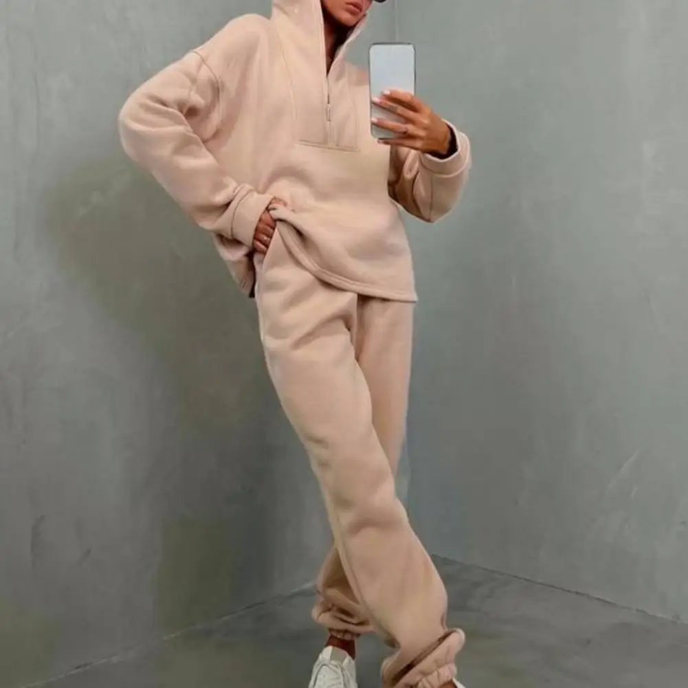 

Stylish Winter Tracksuit Loose Thick Comfortable Lady Tracksuit Elastic Waist Sweatshirt Pants Set for Sports