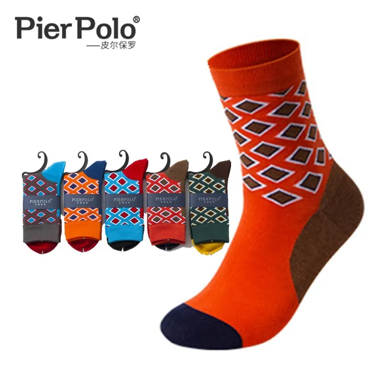 Men's latest design medium tube socks autumn socks high quality business geometric lattice color men's breathable cotton socks