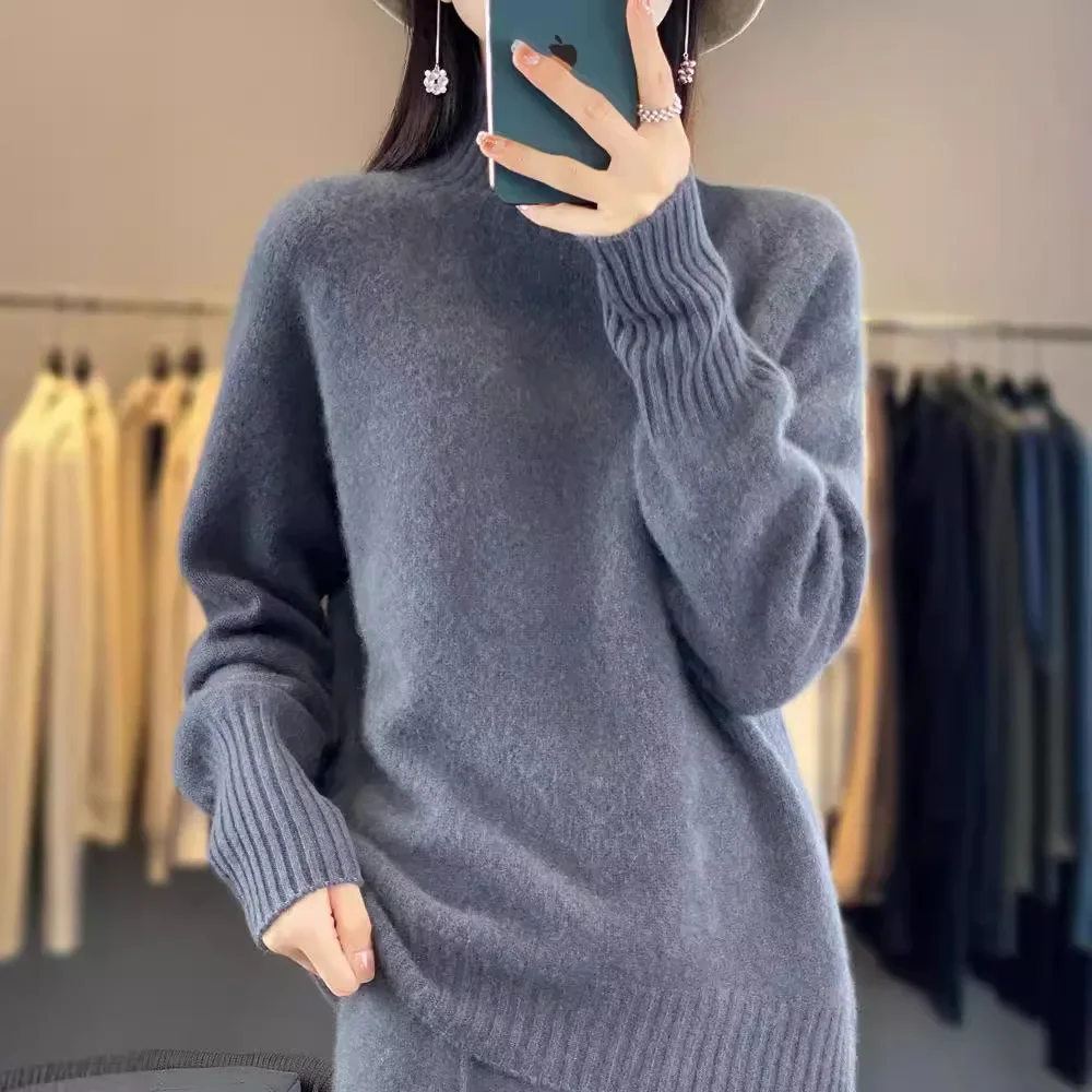 Женский вязаный топ из 100% шерсти пуловер с полуполо/черепаховым воротником