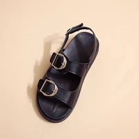 double buckle flat leather sandals womens summer 2022 buckle casual roman sandals fashion beach shoes