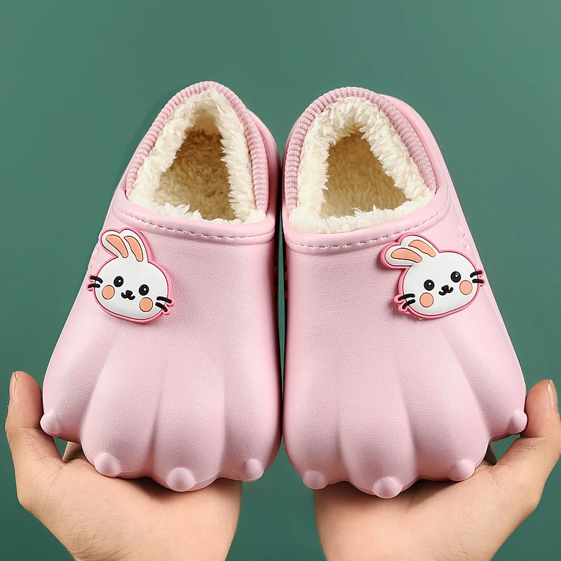 2022 Kids Parents Slippers Winter Children‘s’ Baby Cute Cartoon Slippers Women's out&Indoor Waterproof Warm Fur Plush Slipper