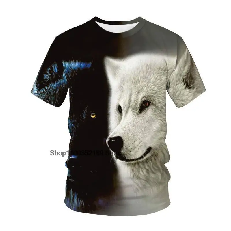 

Men's Clothing Animal Wolf Print Casual Short Sleeve O-Neck T-Shirt Summer Fashion Male Hip Hop Loose Oversized Streetwear