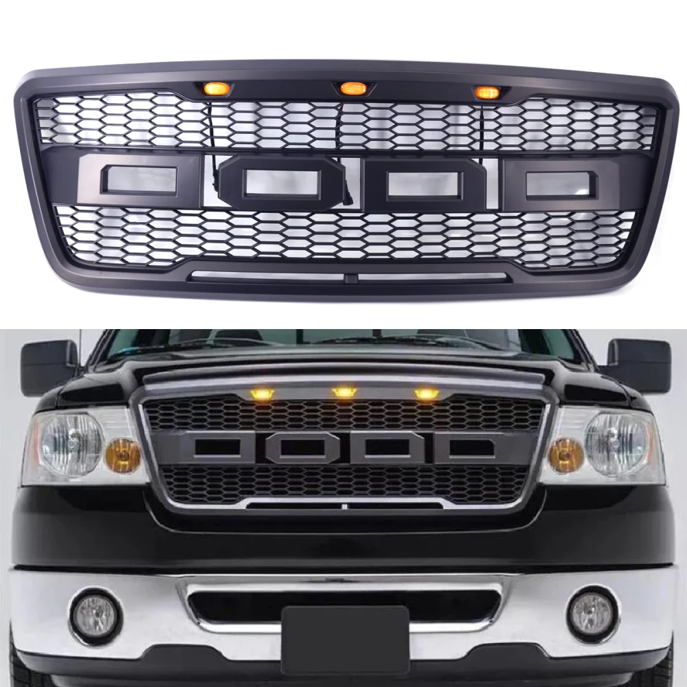 Modified For F150 Raptor Grills For Ford F-150 2004 2005 2006 2007 2008 Front Hood Racing Grills Front Bumper Grilles Mesh Cover