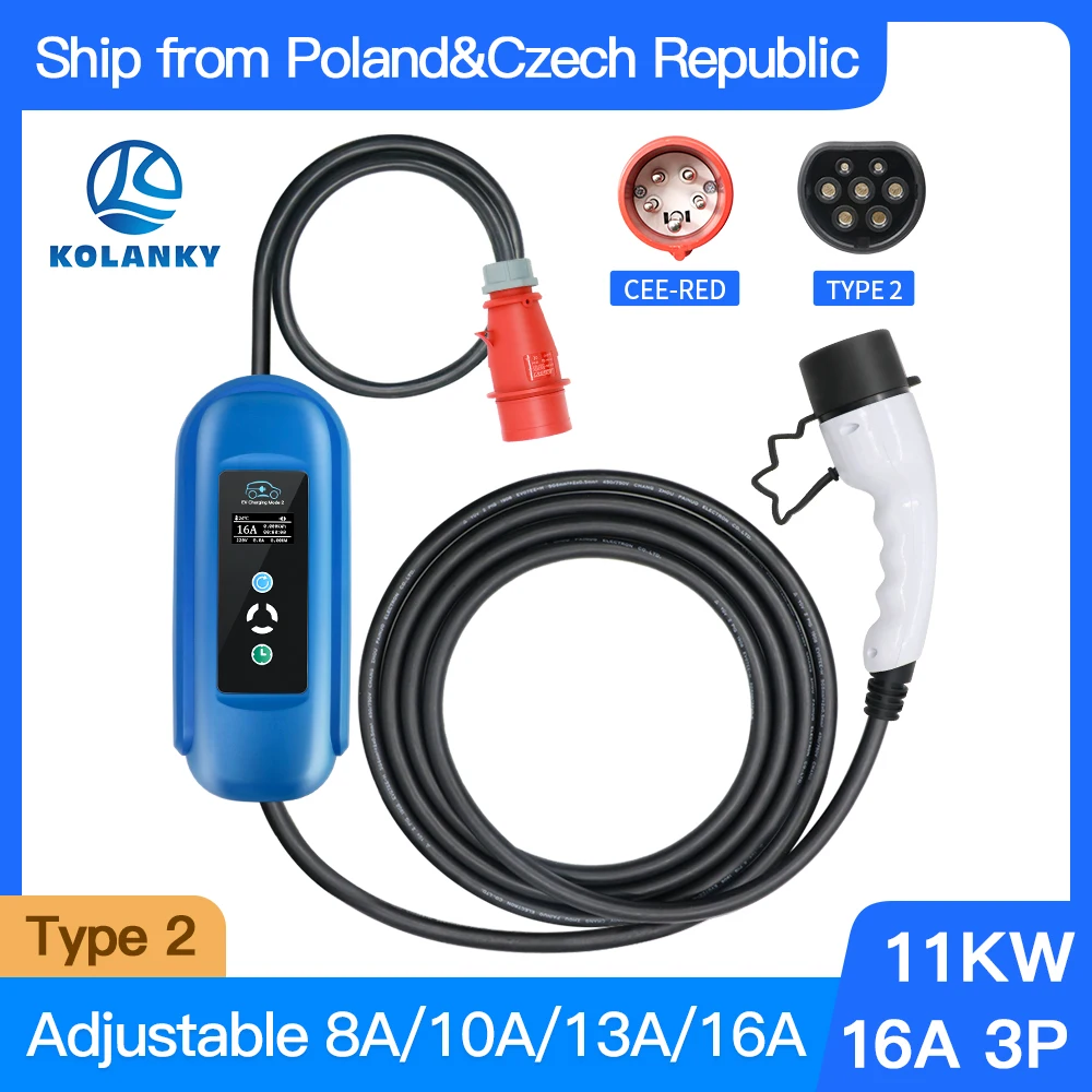 

11KW 16A 3-фазное регулируемое зарядное устройство EV Wallbox Быстрая зарядка с зарядным штекером типа 2 CEE RED 5 pin EVSE