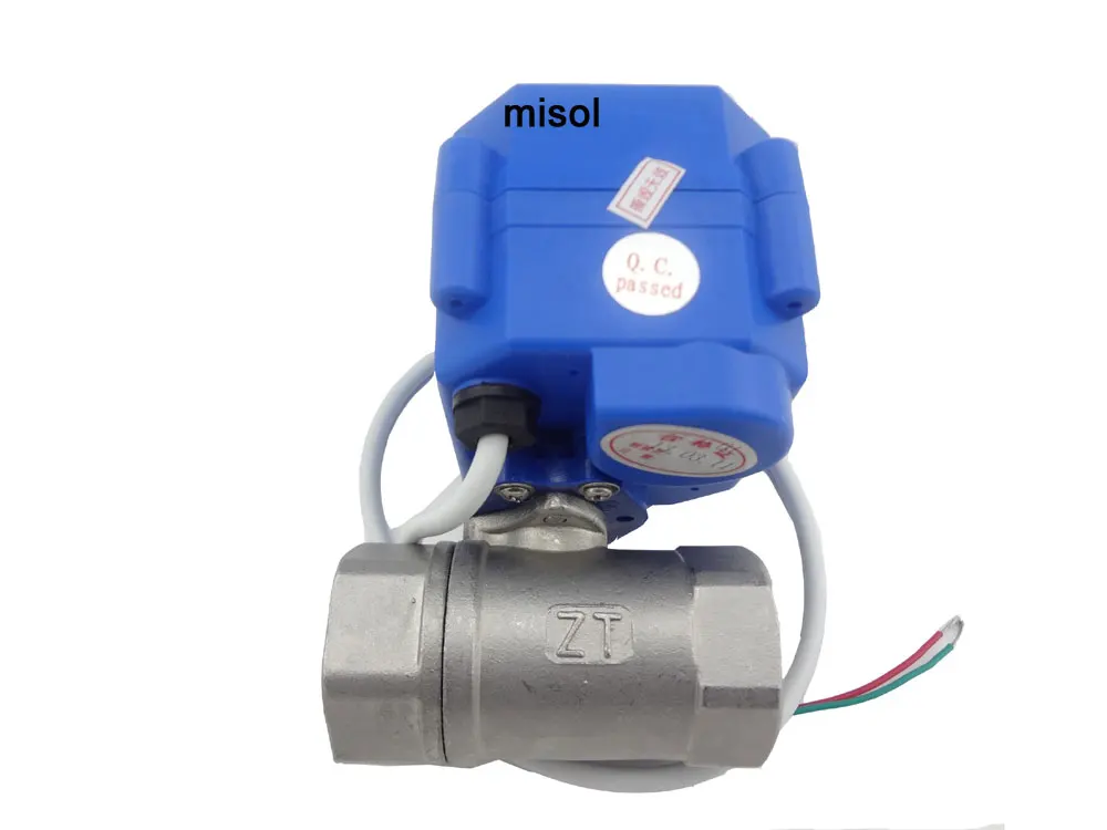 Misol / 1шт. Моторизованный шаровый клапан G3/4" DN20 (уменьшенный проход) 2-ходовой 12VDC CR04 из нержавеющей стали электрический включен.