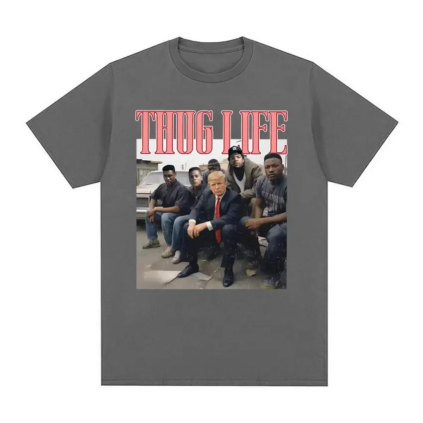 Забавная футболка Thug Life с изображением Трампа Мужская одежда модные