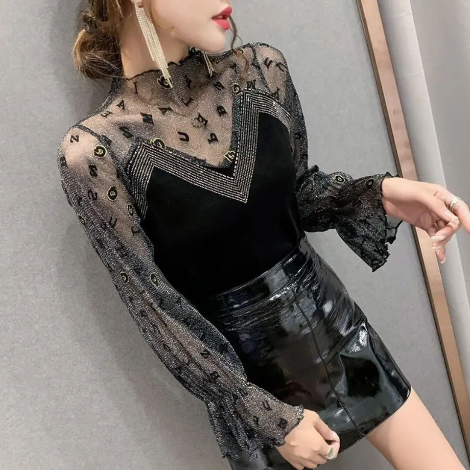 Women's Long-sleeved Gold Velvet Turtleneck Long-sleeved Top Blusas Ropa De Mujer
